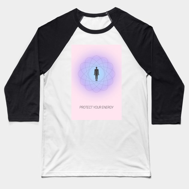 Protect Your Energy ura Aesthetic Pink and Purple Grainy Gradient Baseball T-Shirt by mystikwhale